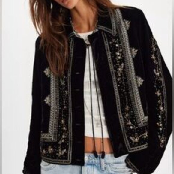 NWT   Free People Maxxie Embellished Velvet Jacket – Black/Gold  Small SOLD OUT - Picture 6 of 16